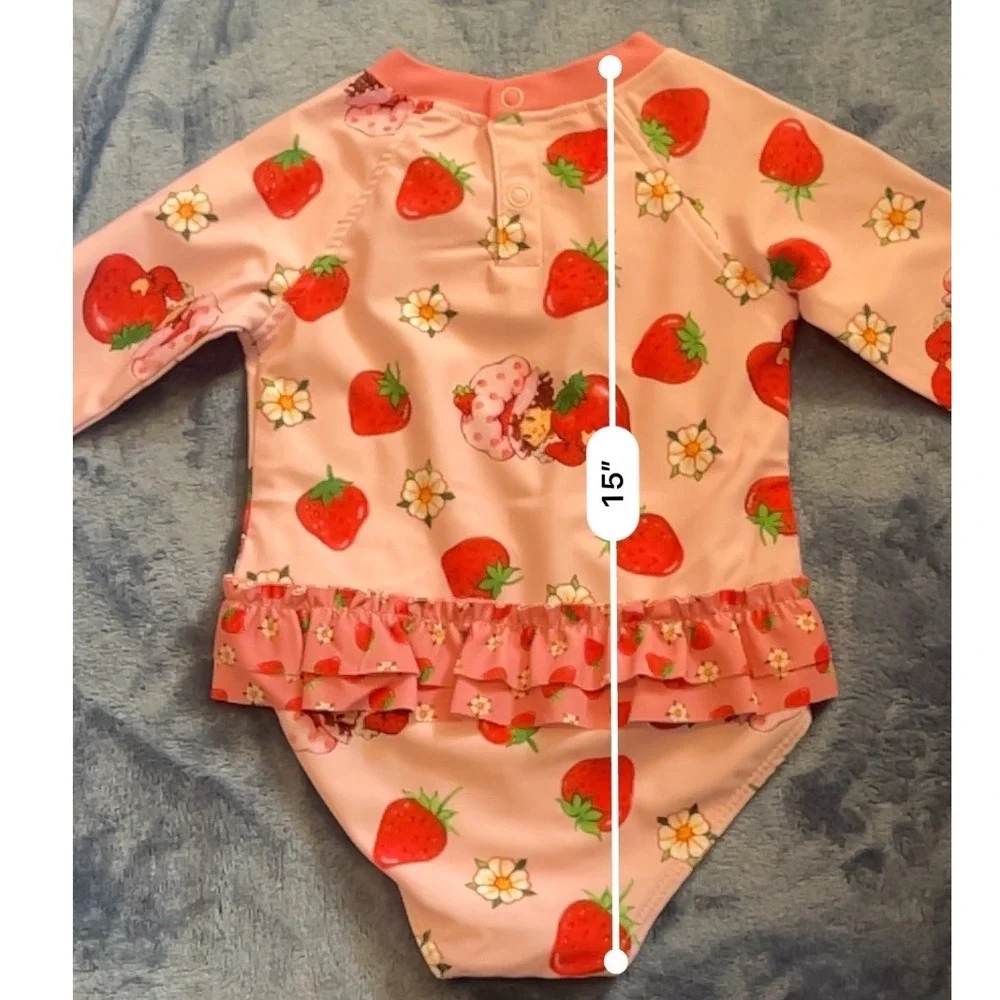 Strawberry Shortcake Baby Girl Long Sleeve Rash Guard Swimsuit UPF 50+‎ Pink 12M